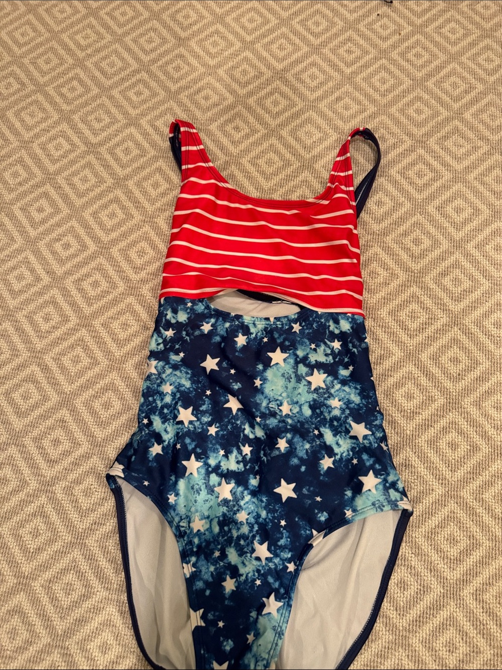 Patriotic One-Piece Swimsuit - Red Stripe Top & Starry Blue Bottom